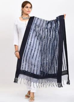 Navy Blue Organza Cotton Mirror Embroidery Dupatta Work Wear -Indo Clothing Shop navy blue organza cotton mirror embroidery dupatta dpdmimfd129 u