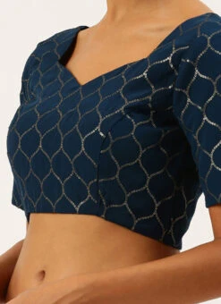 Navy Blue Raw Silk Sequins Work Blouse Party Wear