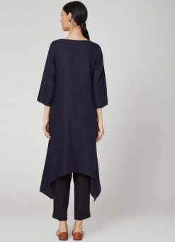 Navy Blue Rayon Slub Kurta Straight Pant Set Work Wear -Indo Clothing Shop navy blue rayon slub kurta straight pant set krsdvcsvts14 b