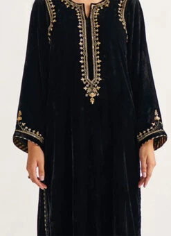 Navy Blue Velvet Embroidered Straight Pant Suit Party Wear