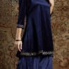 Navy Blue Velvet Emrboidered Kurta Palazzo Set Work Wear