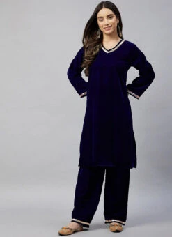 Navy Blue Velvet Kurta Palazzo Set Work Wear 6 Navy Blue Velvet Kurta Palazzo Set Work Wear -Indo Clothing Shop navy blue velvet kurta palazzo set krsdmf7317ny u