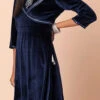 Navy Blue Velvet Kurta Semi Palazzo Set Work Wear