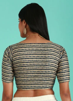 Navy Blue Viscose Rayon Printed Readymade Blouse Party Wear -Indo Clothing Shop navy blue viscose rayon printed readymade blouse blspfb222nb b