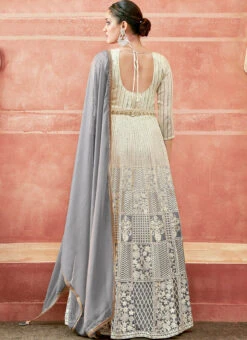 Off White And Grey Faux Georgette Embroidered Gown Party Wear -Indo Clothing Shop off white and grey faux georgette embroidered gown slska47512039 b