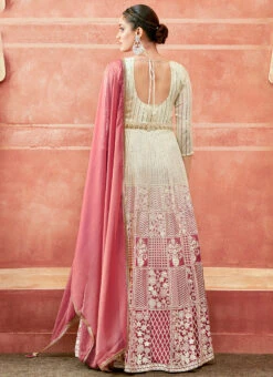 Off White And Pink Faux Georgette Embroidered Gown Party Wear -Indo Clothing Shop off white and pink faux georgette embroidered gown slska47512035 b