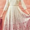 Off White And Pink Faux Georgette Embroidered Gown Party Wear