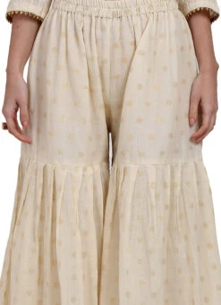 Off White Blended Cotton Sharara Pant Work Wear