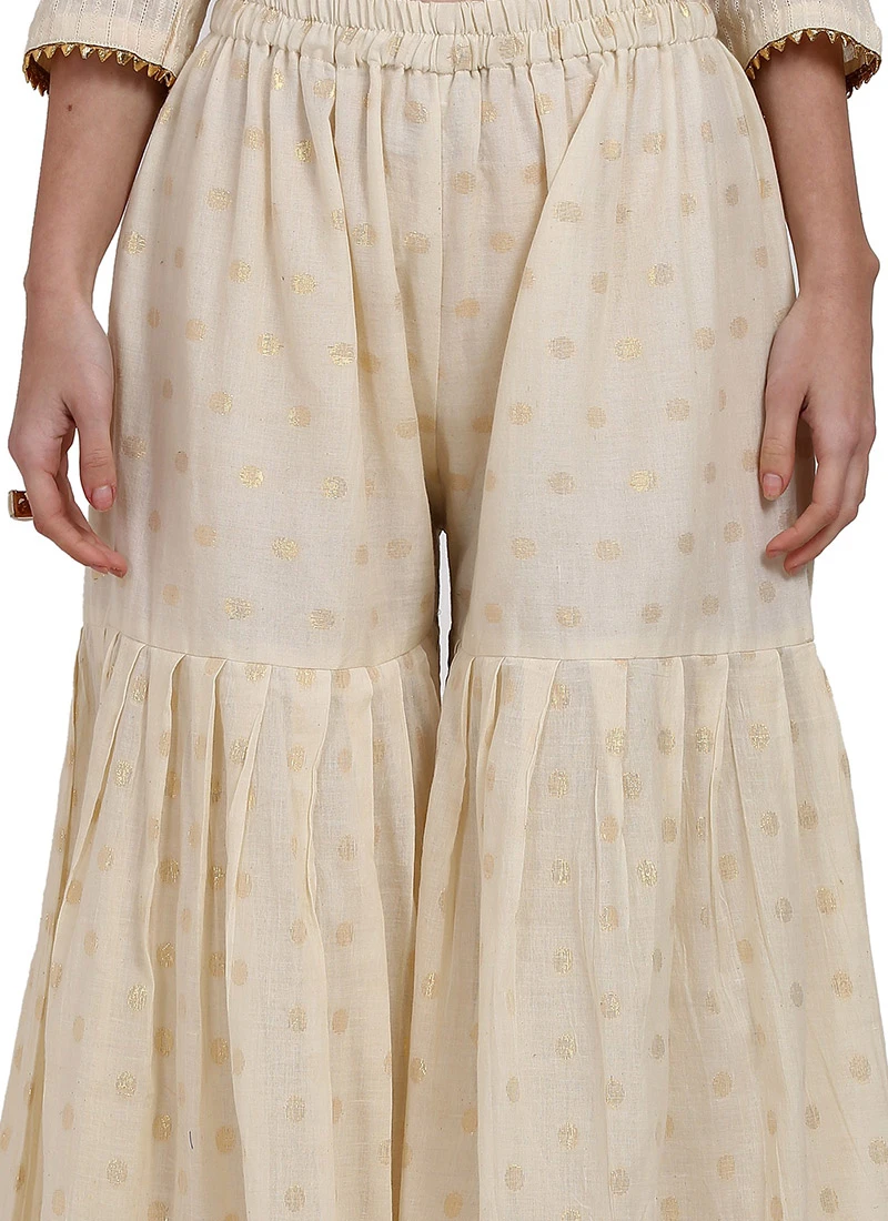 Off White Blended Cotton Sharara Pant Work Wear 1 Off White Blended Cotton Sharara Pant Work Wear