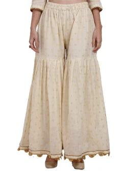 Off White Blended Cotton Sharara Pant Work Wear 6 Off White Blended Cotton Sharara Pant Work Wear -Indo Clothing Shop off white blended cotton sharara pant wbjsns11 u