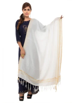 Off White Cotton Slub Weaving Work Dupatta Work Wear -Indo Clothing Shop off white cotton slub weaving work dupatta dpdmimfd091 u