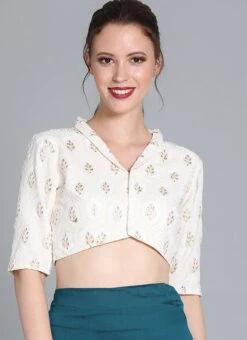 Off White Embroidered Collar Neck Blouse Festive Wear 6 Off White Embroidered Collar Neck Blouse Festive Wear -Indo Clothing Shop off white embroidered collar neck blouse BLBS02209608 u