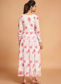 Off White Georgette Digital Print Fit And Flare Dress After Six Wear -Indo Clothing Shop off white georgette digital print fit and flare dress drsacw9023 b