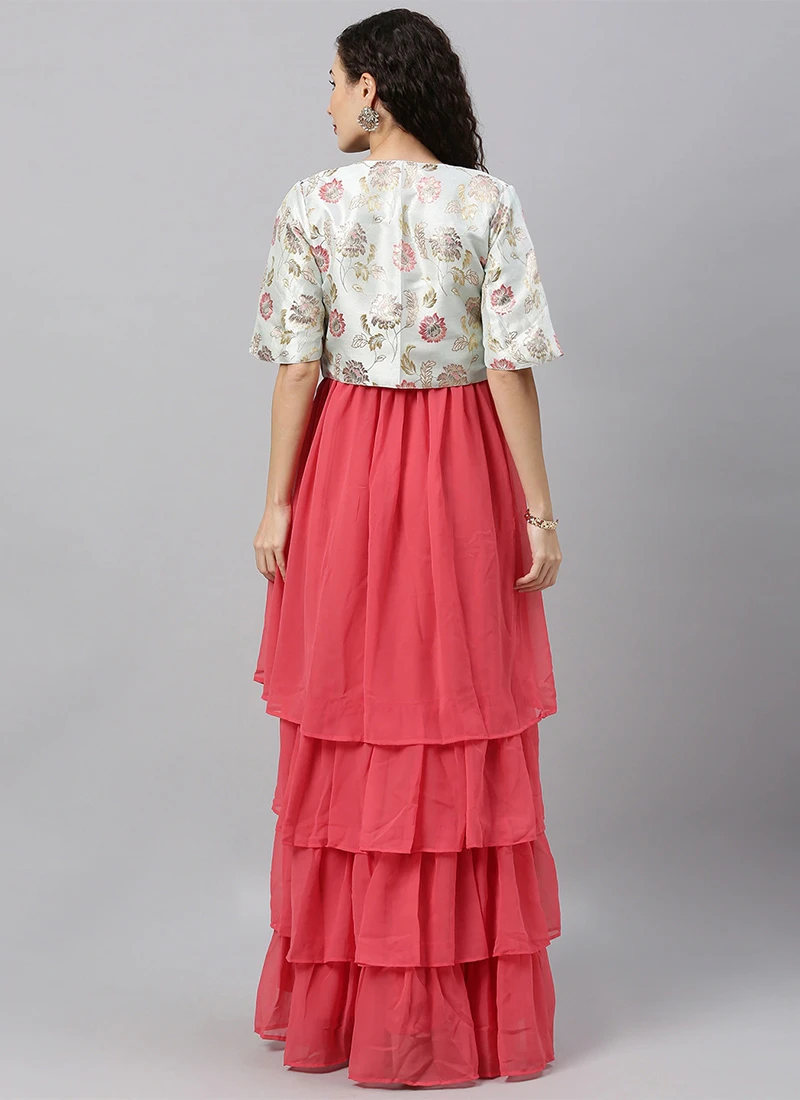 Off White Jacket Style Floor Length Gown Festive Wear 4 Off White Jacket Style Floor Length Gown Festive Wear - Image 4