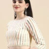 Off White Printed Cotton Blouse Festive Wear
