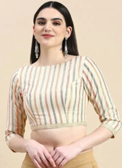 Off White Printed Cotton Blouse Festive Wear 10 Off White Printed Cotton Blouse Festive Wear -Indo Clothing Shop off white printed cotton blouse BLBS02210829 u