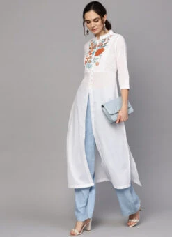 Off White Rayon Kurta Palazzo Set Work Wear -Indo Clothing Shop off white rayon kurta palazzo set krsdmf905 u