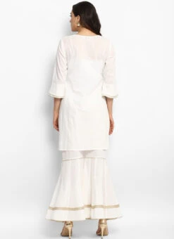Off White Rayon Kurta Sharara Set Work Wear -Indo Clothing Shop off white rayon kurta sharara set krsdmf903 b