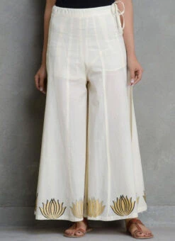 Off White Rayon Plazoo Pant Work Wear -Indo Clothing Shop off white rayon plazoo pant wbdmf1119owe b