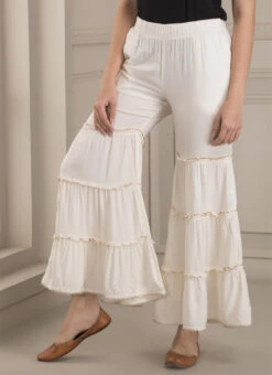 Off White Rayon Sharara Pant Work Wear -Indo Clothing Shop off white rayon sharara pant wbdmf1116ow u
