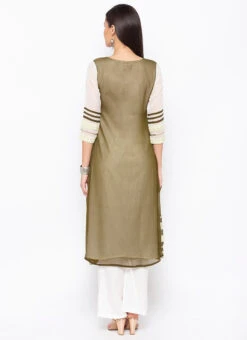 Olive Green Georgette Embroidered Kurta Palazzo Set After Six Wear -Indo Clothing Shop olive green georgette embroidered kurta palazzo set krsmnc1935ks b