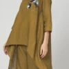 Olive Green Linen Kurta Straight Pant Set Work Wear