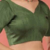Olive Green Silk Solid Stitched Readymade Blouse Party Wear
