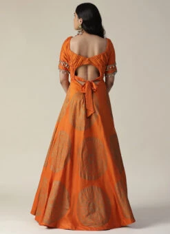 Orange Art Silk Sequins Dresses And Gown Party Wear -Indo Clothing Shop orange art silk sequins dresses and gown bgwrdsas76 b