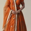 Orange Art Silk Sequins Dresses And Gown Party Wear