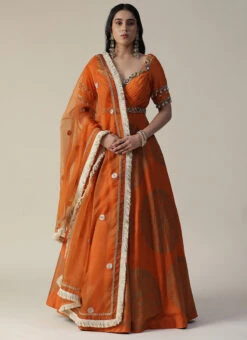 Orange Art Silk Sequins Dresses And Gown Party Wear -Indo Clothing Shop orange art silk sequins dresses and gown bgwrdsas76 u
