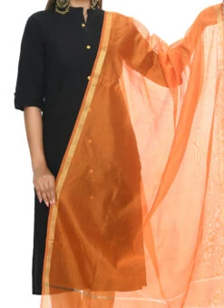Orange Chanderi Cotton Dupatta Festive Wear