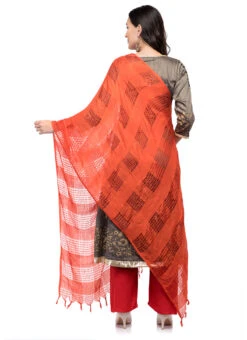 Orange Cotton Weaving Work Dupatta Work Wear -Indo Clothing Shop orange cotton weaving work dupatta dpdmimfd096 b