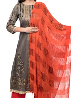 Orange Cotton Weaving Work Dupatta Work Wear