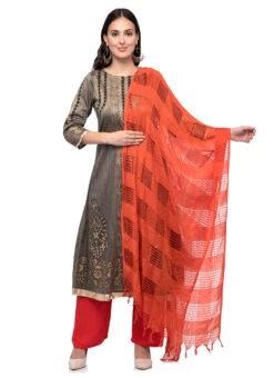 Orange Cotton Weaving Work Dupatta Work Wear -Indo Clothing Shop orange cotton weaving work dupatta dpdmimfd096 u
