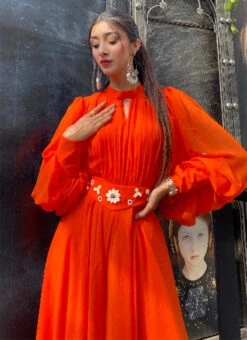 Orange Faux Georgette Jumpsuits Party Wear -Indo Clothing Shop orange faux georgette jumpsuits drsuhoa018 b