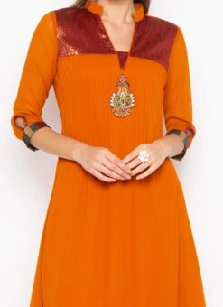 Orange Georgette Embroidered Kurta Palazzo Set Party Wear
