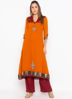 Orange Georgette Embroidered Kurta Palazzo Set Party Wear -Indo Clothing Shop orange georgette embroidered kurta palazzo set krsmnc1936 u