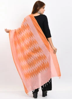 Orange Handloom Cotton Ikkat Printed Dupatta Work Wear -Indo Clothing Shop orange handloom cotton ikkat printed dupatta dpdmimfd143 b