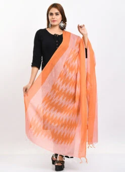 Orange Handloom Cotton Ikkat Printed Dupatta Work Wear -Indo Clothing Shop orange handloom cotton ikkat printed dupatta dpdmimfd143 u