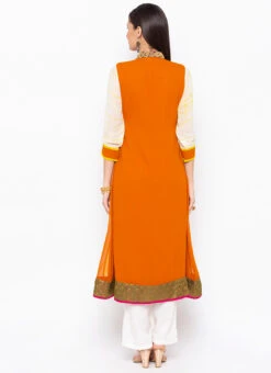 Orange N White Georgette Embroidered Kurta Palazzo Set After Six Wear -Indo Clothing Shop orange n white georgette embroidered kurta palazzo set krsmnc1911ks b