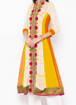 Orange N White Georgette Embroidered Kurta Palazzo Set After Six Wear