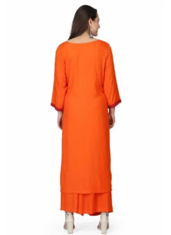 Orange Rayon Embroidery Kurta Palazzo Set Party Wear -Indo Clothing Shop orange rayon embroidery kurta palazzo set krskifh99660001152 b