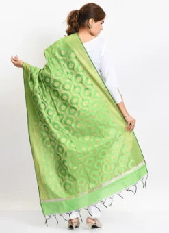 Parrot Green Banarasi Silk Weaving Work Dupatta Work Wear -Indo Clothing Shop parrot green banarasi silk weaving work dupatta dpdmimfd161 b