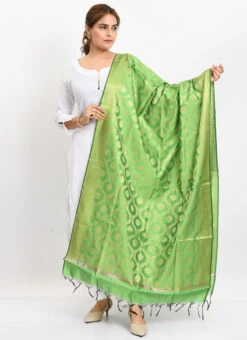 Parrot Green Banarasi Silk Weaving Work Dupatta Work Wear -Indo Clothing Shop parrot green banarasi silk weaving work dupatta dpdmimfd161 u
