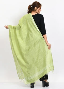 Parrot Green Linen Cotton Dupatta Work Wear -Indo Clothing Shop parrot green linen cotton dupatta dpdmimfd164 b