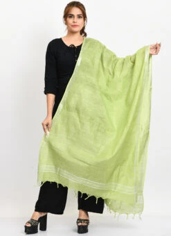 Parrot Green Linen Cotton Dupatta Work Wear -Indo Clothing Shop parrot green linen cotton dupatta dpdmimfd164 u