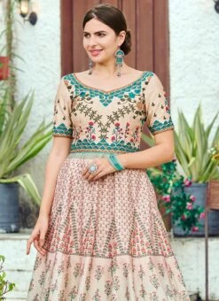 Peach Art Silk Anarkali Gown Party Wear -Indo Clothing Shop peach art silk anarkali gown bgwsjssb1206 b