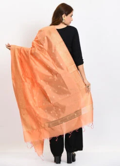 Peach Banarasi Silk Weaving Work Dupatta Work Wear -Indo Clothing Shop peach banarasi silk weaving work dupatta dpdmimfd175 b
