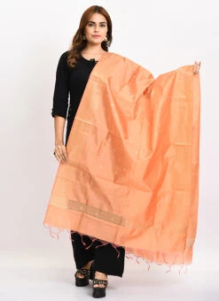 Peach Banarasi Silk Weaving Work Dupatta Work Wear -Indo Clothing Shop peach banarasi silk weaving work dupatta dpdmimfd175 u