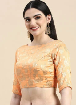 Peach Brocade Blouse Festive Wear